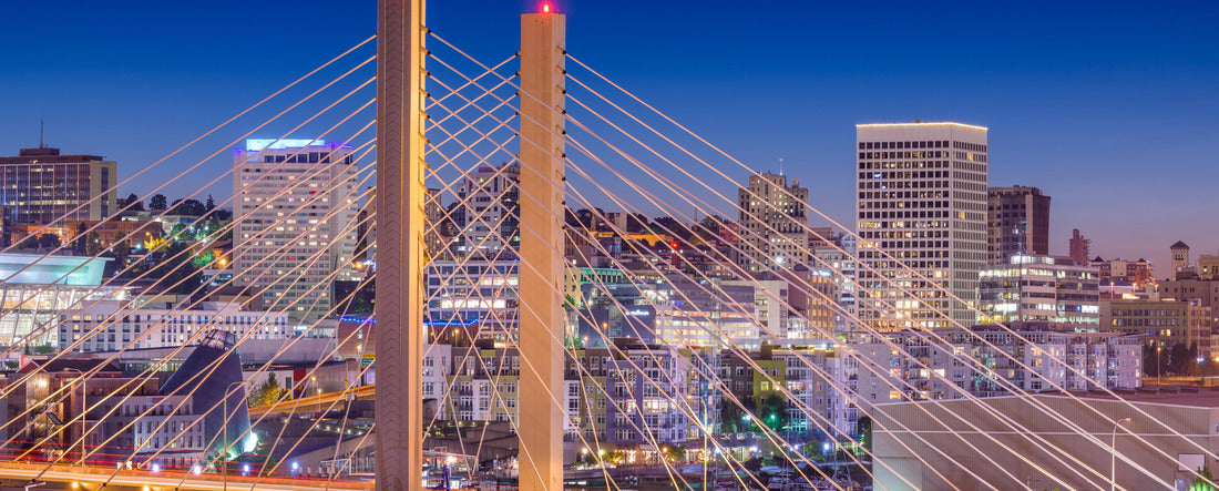 Tacoma, Washington, USA cityscape with East 21st Street Bridge at night 2000pc Panoramic Puzzle