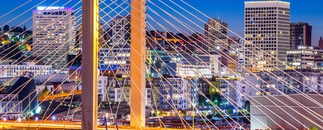 Tacoma, Washington, USA cityscape with East 21st Street Bridge at night 2000pc Panoramic Puzzle