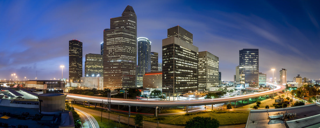 Downtown Houston sunrise, on a humid morning 2000pc Panoramic Puzzle