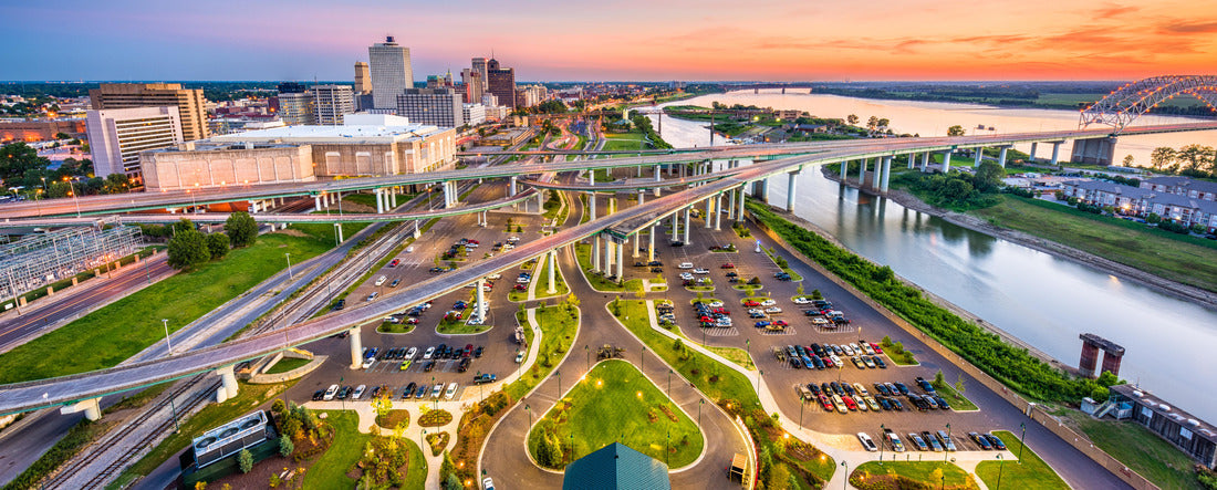 Memphis, Tennessee, USA aerial skyline view with downtown and Mud Island 2000pc Panoramic Puzzle