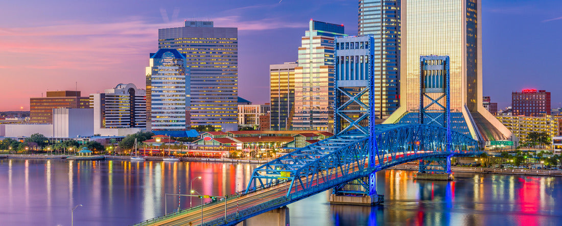 Jacksonville, Florida, USA Downtown skyline at dusk over St. Johns River 2000pc Panoramic Puzzle