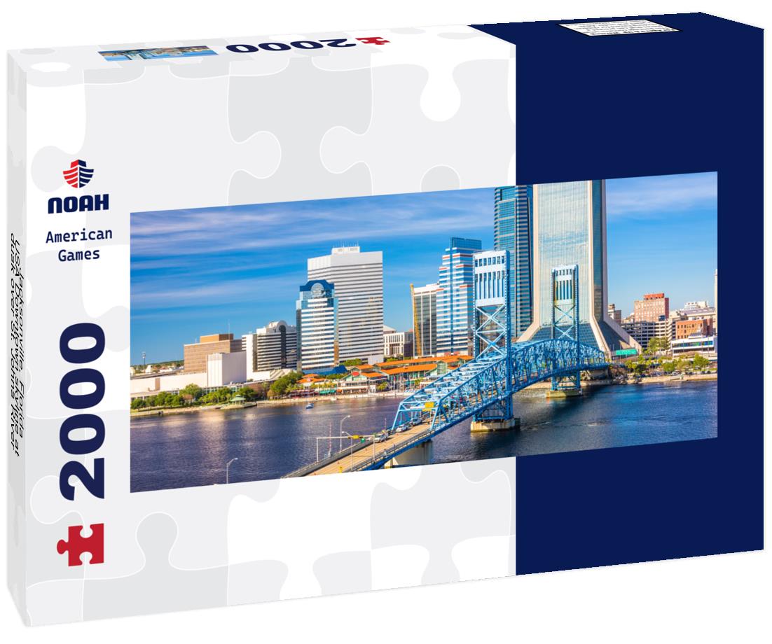 Jacksonville, Florida, USA Downtown skyline at dusk over St. Johns River 2000pc Panoramic Puzzle