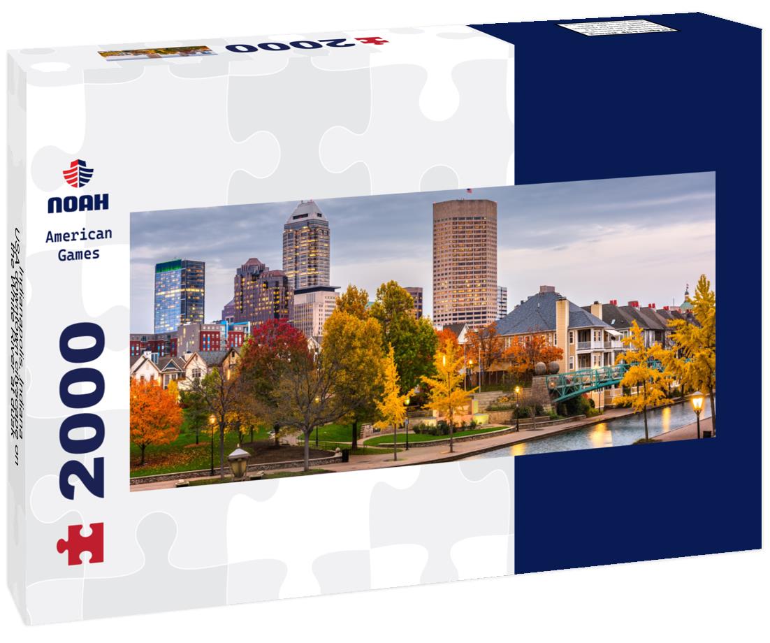 Indianapolis, Indiana, USA downtown cityscape on the White River at dusk 2000pc Panoramic Puzzle
