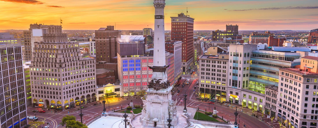 Indianapolis, Indiana, USA downtown cityscape and Monument Circle at dawn 2000pc Panoramic Puzzle