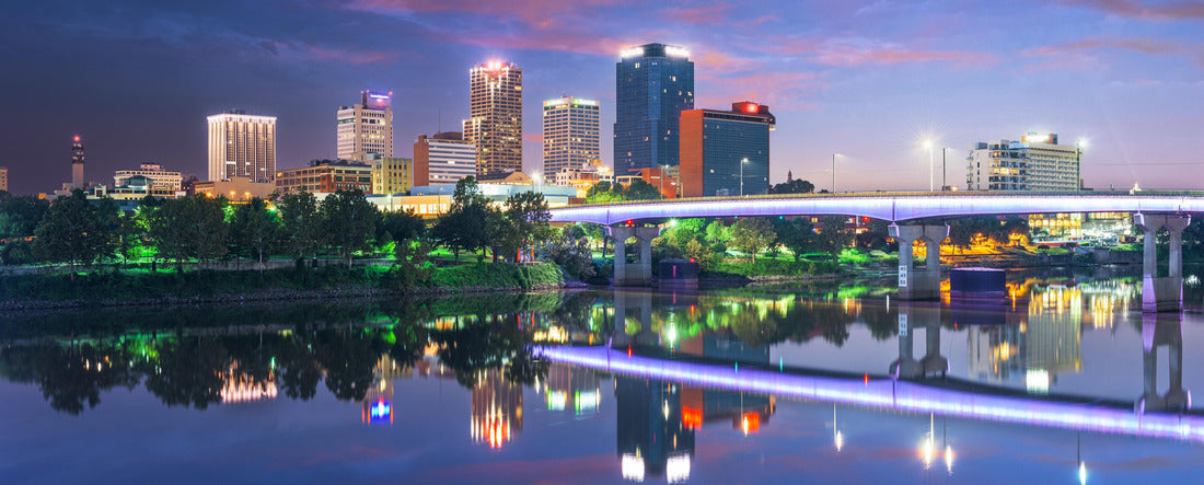 Little Rock, Arkansas, USA downtown skyline on the Arkansas River at dawn 2000pc Panoramic Puzzle