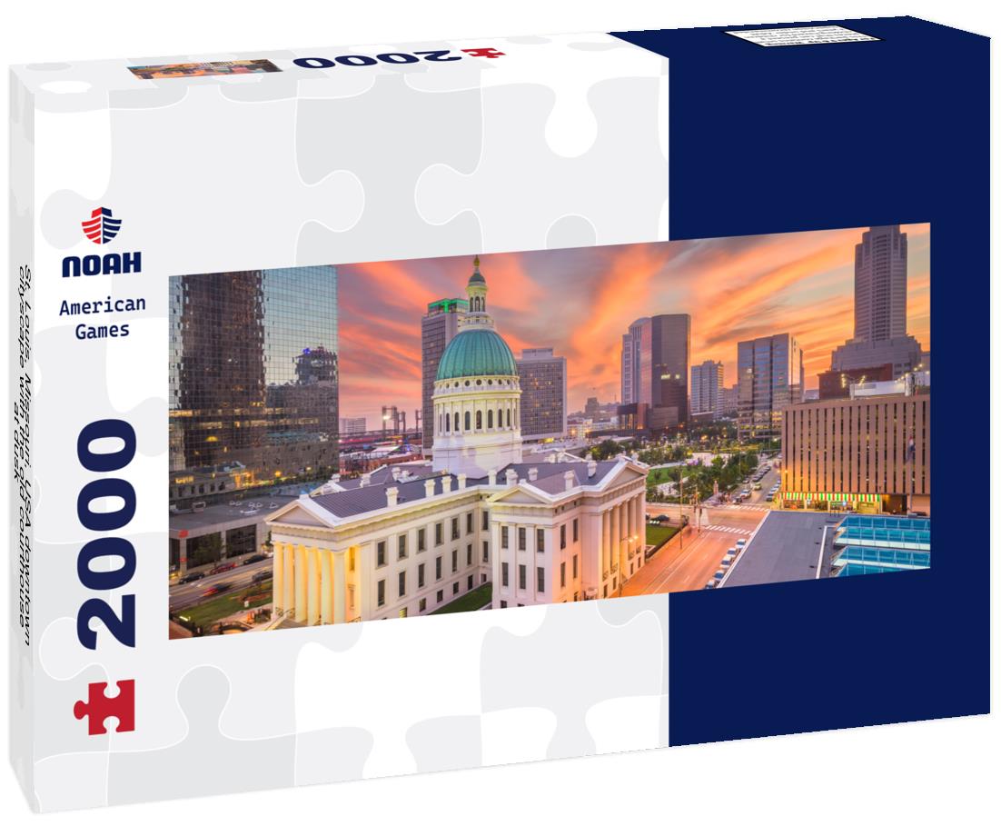 St. Louis, Missouri, USA downtown cityscape with the old courthouse at dusk 2000pc Panoramic Puzzle
