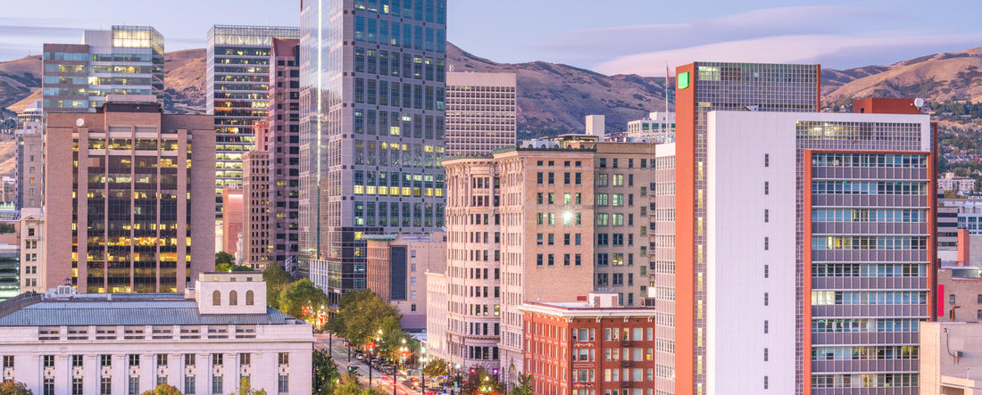 Salt Lake City, Utah, USA downtown financial district cityscape at twilight 2000pc Panoramic Puzzle