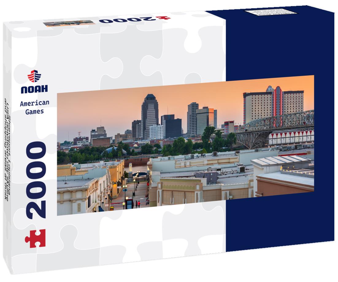 Shreveport, Louisiana, USA downtown city skyline and shopping areas at dusk 2000pc Panoramic Puzzle