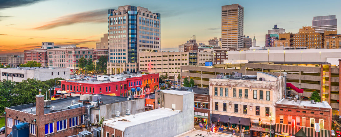 Memphis, Tennessee, USA downtown city skyline over Beale Street after sunset 2000pc Panoramic Puzzle