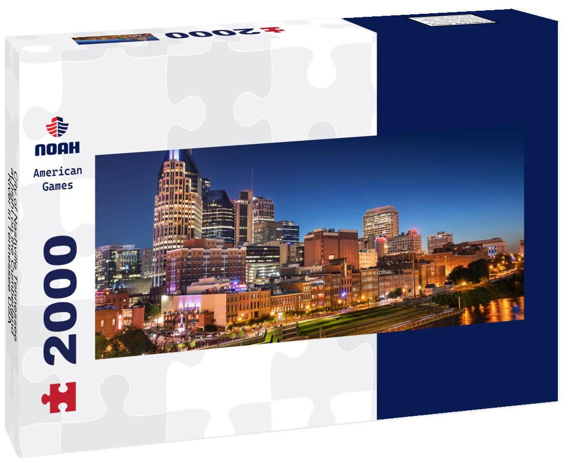 City of Nashville Tennessee at night on the Cumberland River in Tennessee USA 2000pc Panoramic Puzzle