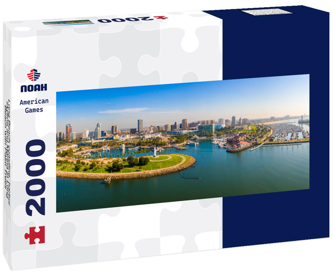 Long Beach coastline, harbor, skyline and Marina in Long Beach with Palm Trees 2000pc Panoramic Puzzle