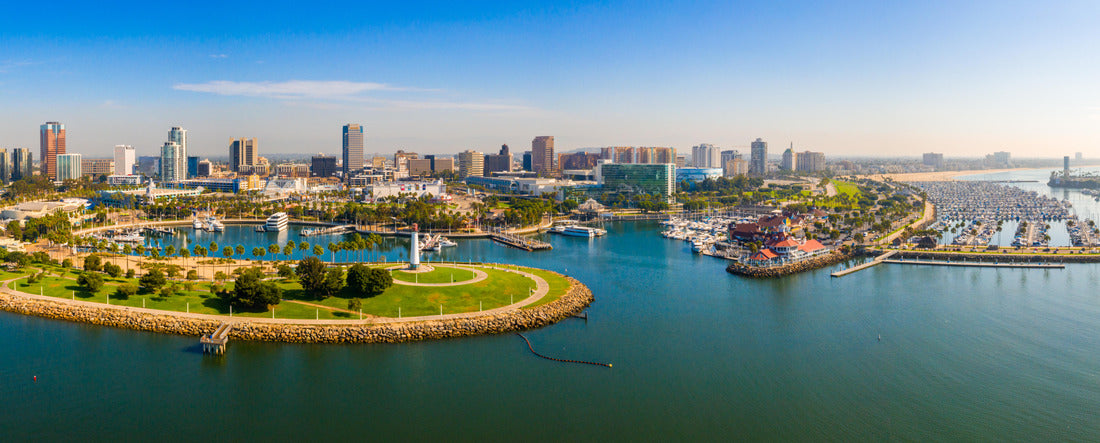 Long Beach coastline, harbor, skyline and Marina in Long Beach with Palm Trees 2000pc Panoramic Puzzle