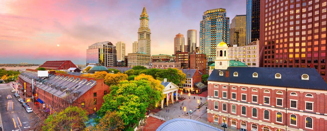 Boston, Massachusetts, USA skyline with Faneuil Hall and Quincy Market at dusk 2000pc Panoramic Puzzle