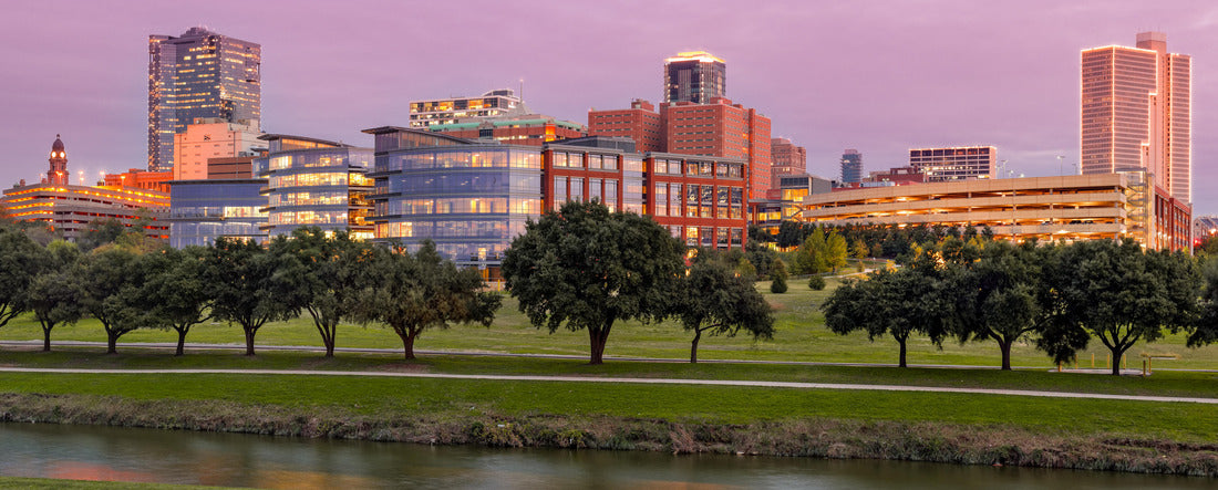 downtown Fort Worth and Trinity River at Twilight - DFW North Texas 2000pc Panoramic Puzzle