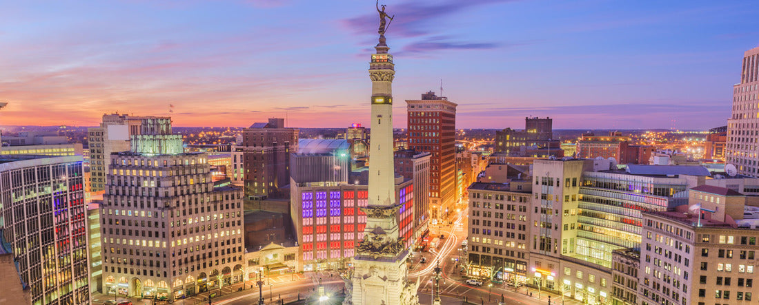 Indianapolis, Indiana, USA skyline over Soliders' and Sailors' Monument at dusk 2000pc Panoramic Puzzle