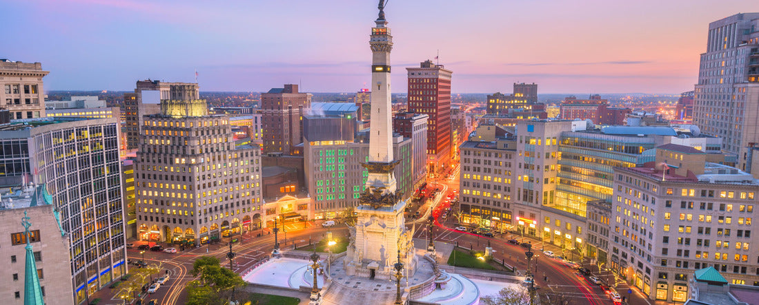 Indianapolis, Indiana, USA skyline over Soliders' and Sailors' Monument at dusk 2000pc Panoramic Puzzle