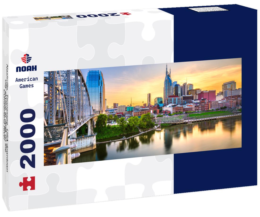 Nashville, Tennessee, USA downtown city skyline at dusk on the Cumberland River 2000pc Panoramic Puzzle