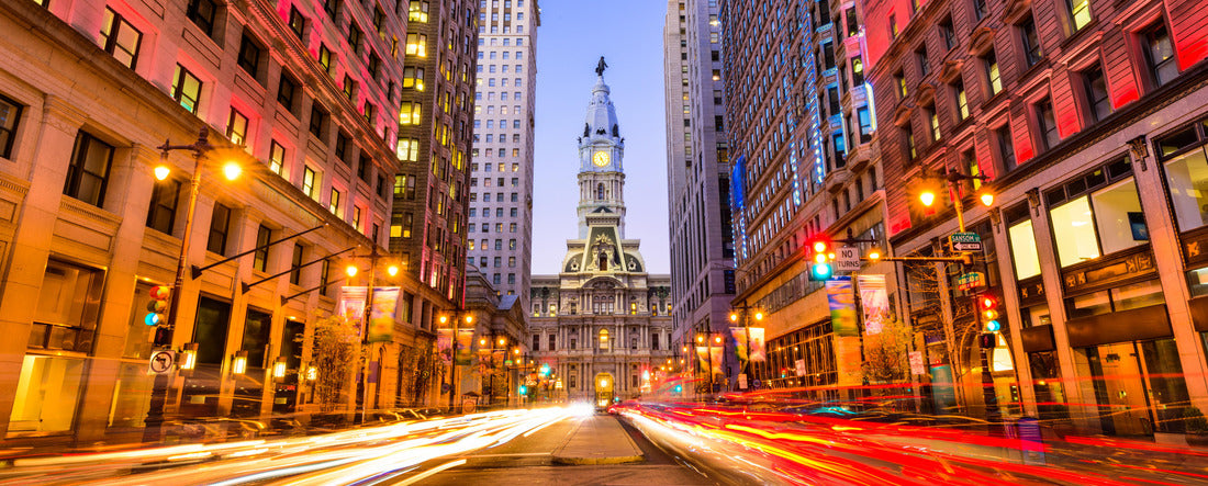 Philadelphia, Pennsylvania, USA City center at City Hall during the evening hour 2000pc Panoramic Puzzle