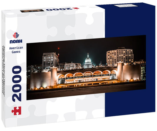 Noah Jigsaw Puzzle Nighttime Madison Wisconsin Capitol Building and Monona Terrace From Lake Monona panorama 2000 pieces