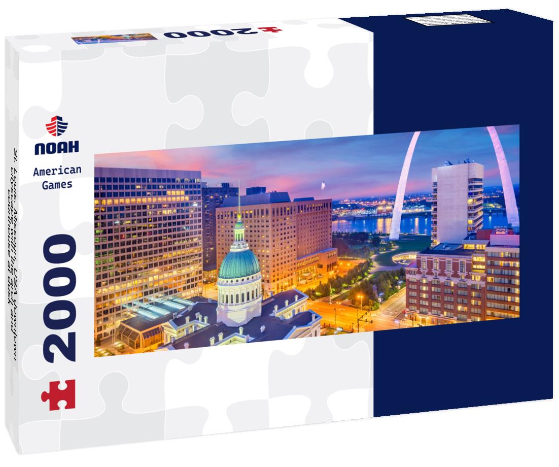 St. Louis, Missouri, USA downtown cityscape with the arch and courthouse at dusk 2000pc Panoramic Puzzle