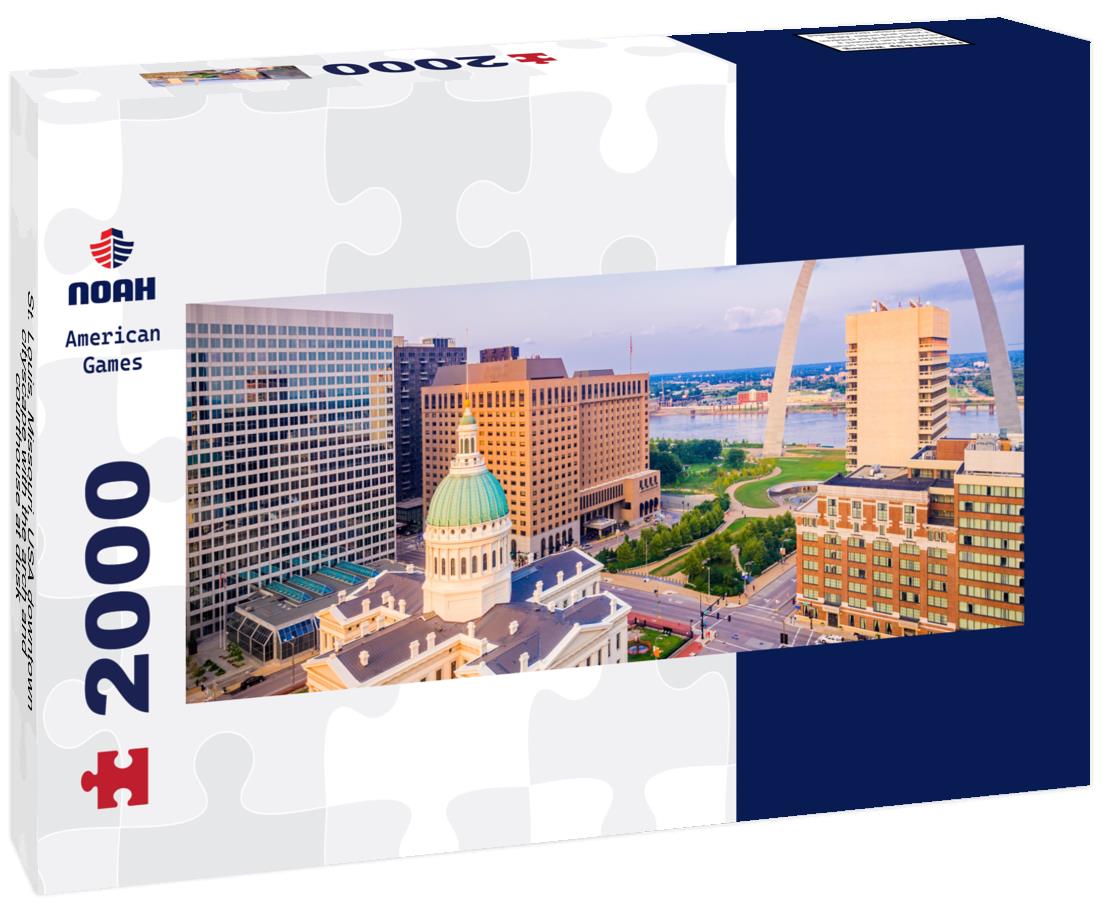 St. Louis, Missouri, USA downtown cityscape with the arch and courthouse at dusk 2000pc Panoramic Puzzle