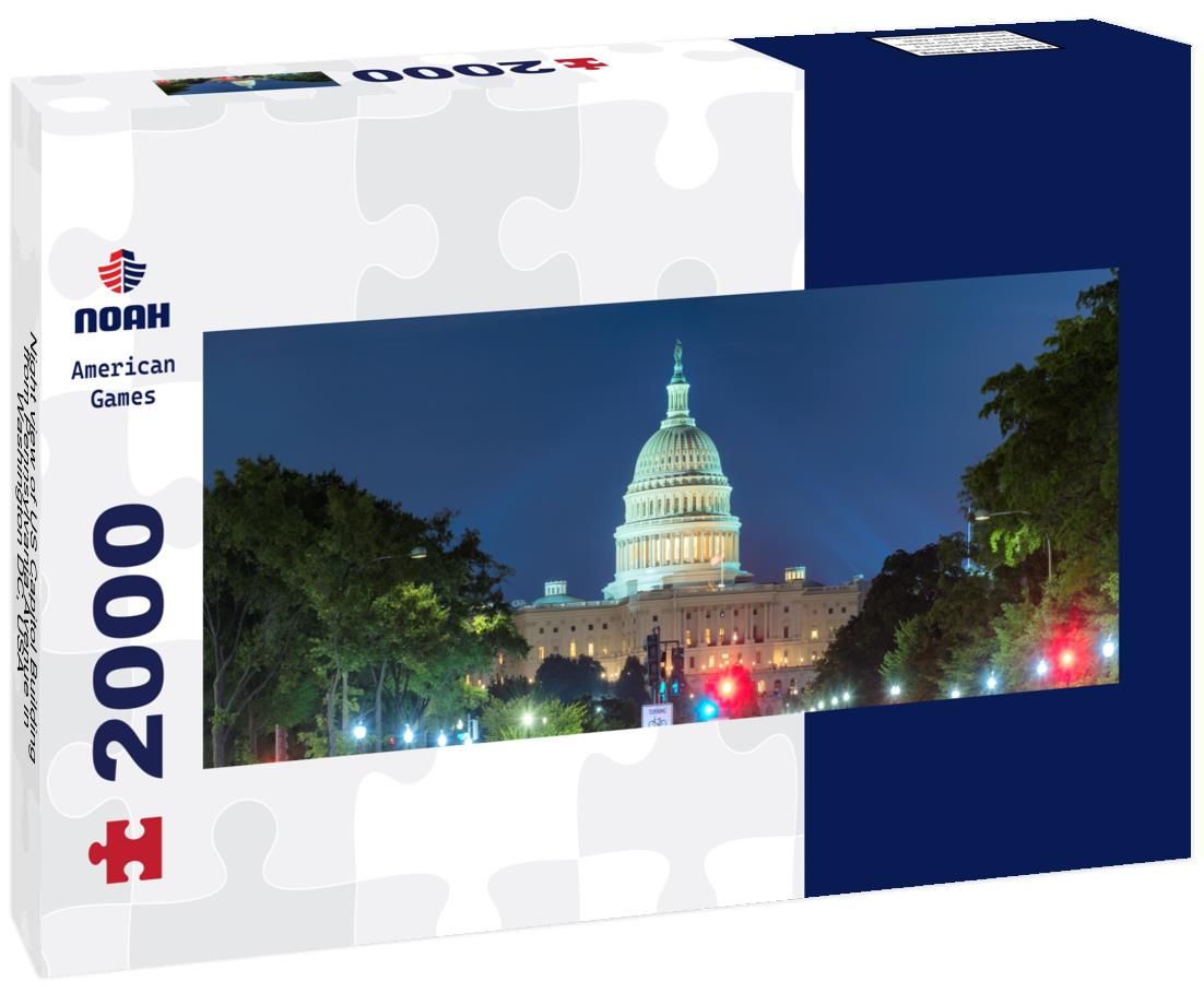 Night view of US Capitol Building from Pennsylvania Avenue in Washington DC, USA 2000pc Panoramic Puzzle