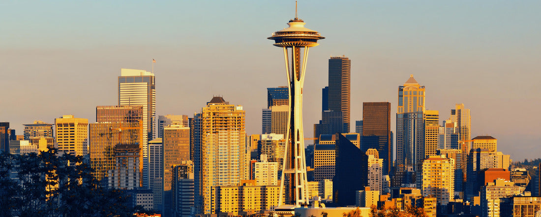 Seattle city skyline at sunset with urban office buildings viewed from Kerry Park 2000pc Panoramic Puzzle