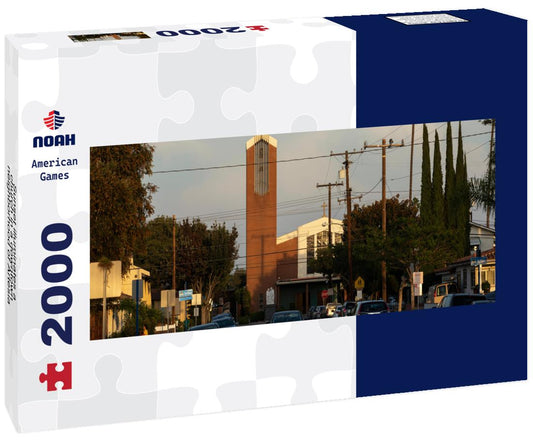 Noah Jigsaw Puzzle Sunset illuminates a church in a downtown neighborhood of Artesia, California, USA panorama 2000 pieces