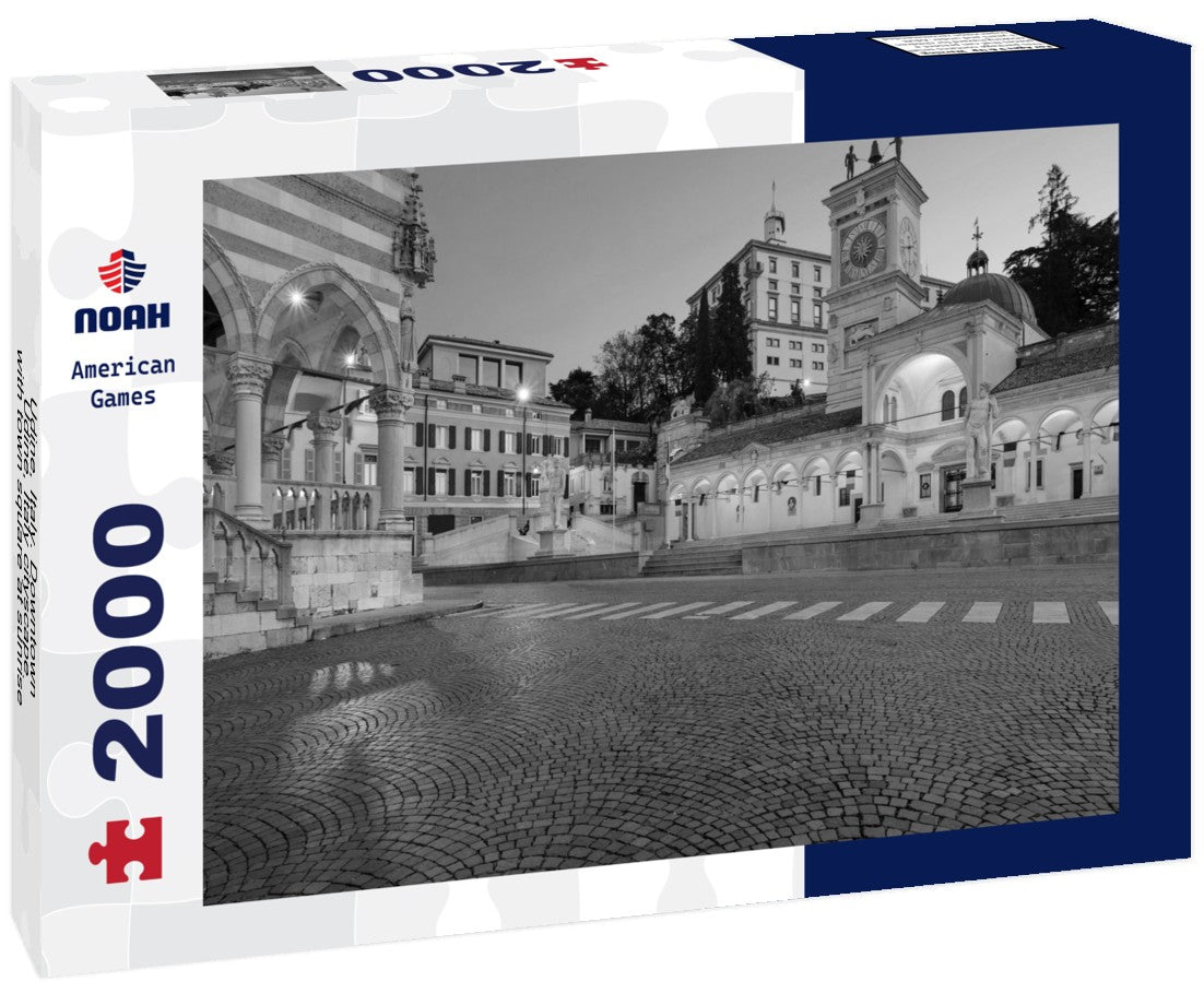 Noah Jigsaw Puzzle Udine, Italy. Downtown Udine, Italy cityscape with town square at sunrise in black white 2000 pieces