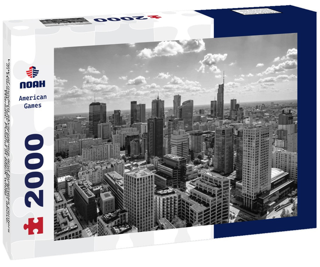 Noah Jigsaw Puzzle View of modern skyscrapers and business centers in Warsaw. View of the city center from above. Warsaw, Poland in black white 2000 pieces