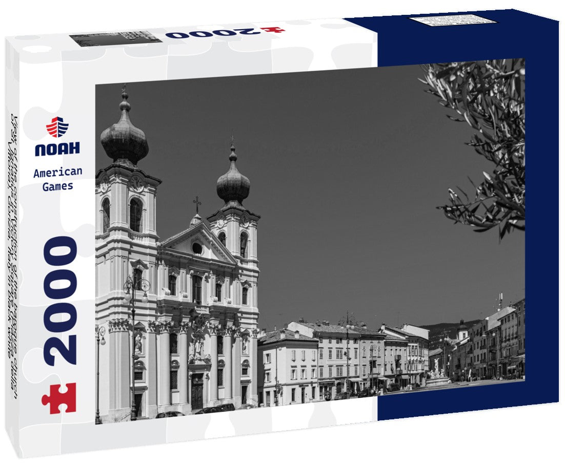 Noah Jigsaw Puzzle View of the construction of the baroque church of St. Ignatius in Victory Square (Piazza della Vittoria), Gorizia, Italy in black white 2000 pieces