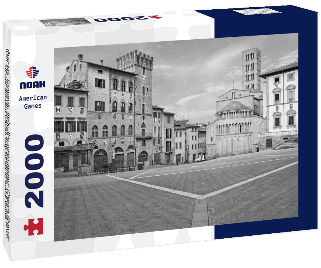 Noah Jigsaw Puzzle Arezzo, Tuscany, Italy: the main square Piazza Grande with the medieval church and buildings, in the old town of the ancient Italian city of art in black white 2000 pieces
