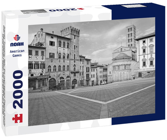 Noah Jigsaw Puzzle Arezzo, Tuscany, Italy: the main square Piazza Grande with the medieval church and buildings, in the old town of the ancient Italian city of art in black white 2000 pieces