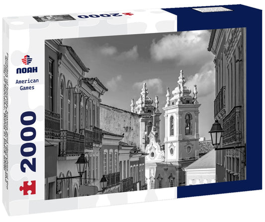 Noah Jigsaw Puzzle Facades of houses, towers and churches of the ancient district of Pelourinho in the beautiful city of Salvador, Bahia in black white 2000 pieces