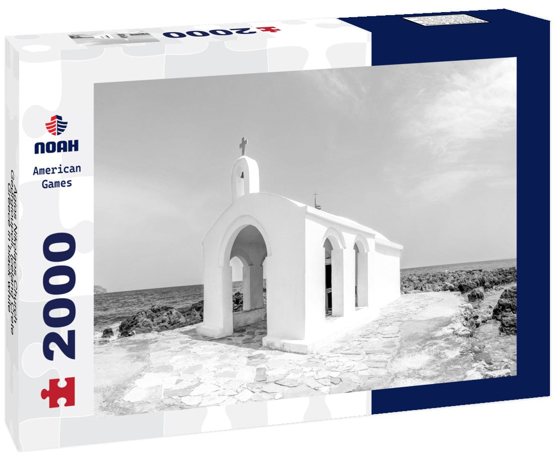 Noah Jigsaw Puzzle Agios Nikolaos Church, Georgioupoli, Iceland Crete, Greece in black white 2000 pieces