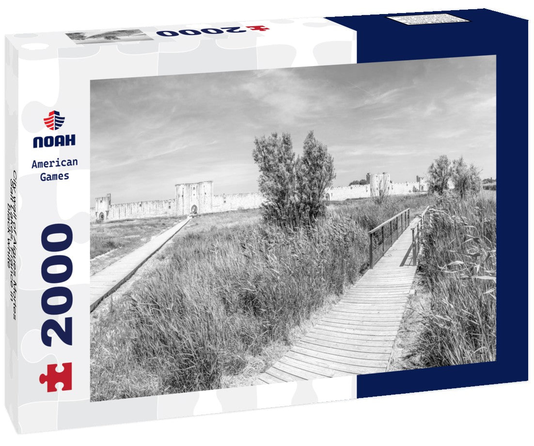 Noah Jigsaw Puzzle City wall of Aigues Mortes, Salt Lakes, France in black white 2000 pieces