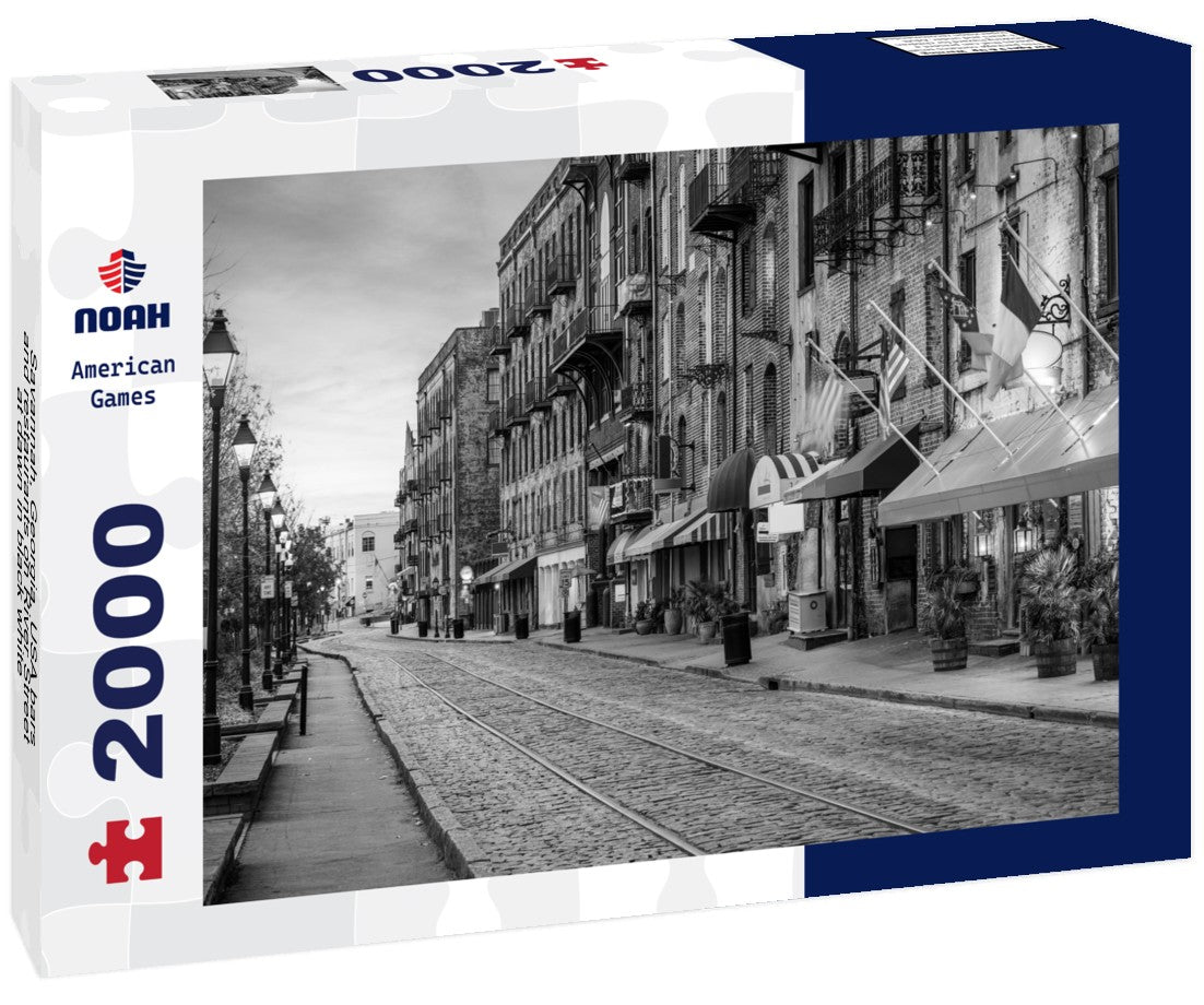 Noah Jigsaw Puzzle Savannah, Georgia, USA bars and restaurants on River Street at dawn in black white 2000 pieces