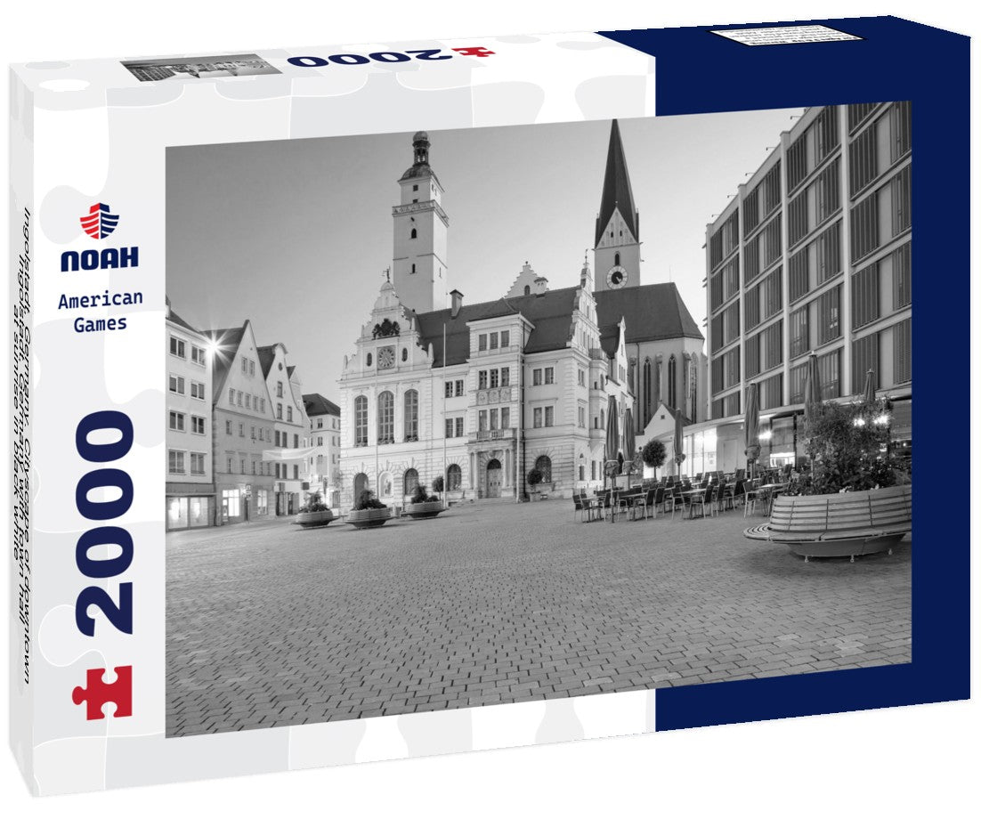 Noah Jigsaw Puzzle Ingolstadt, Germany. Cityscape of downtown Ingolstadt, Germany with town hall at sunrise in black white 2000 pieces