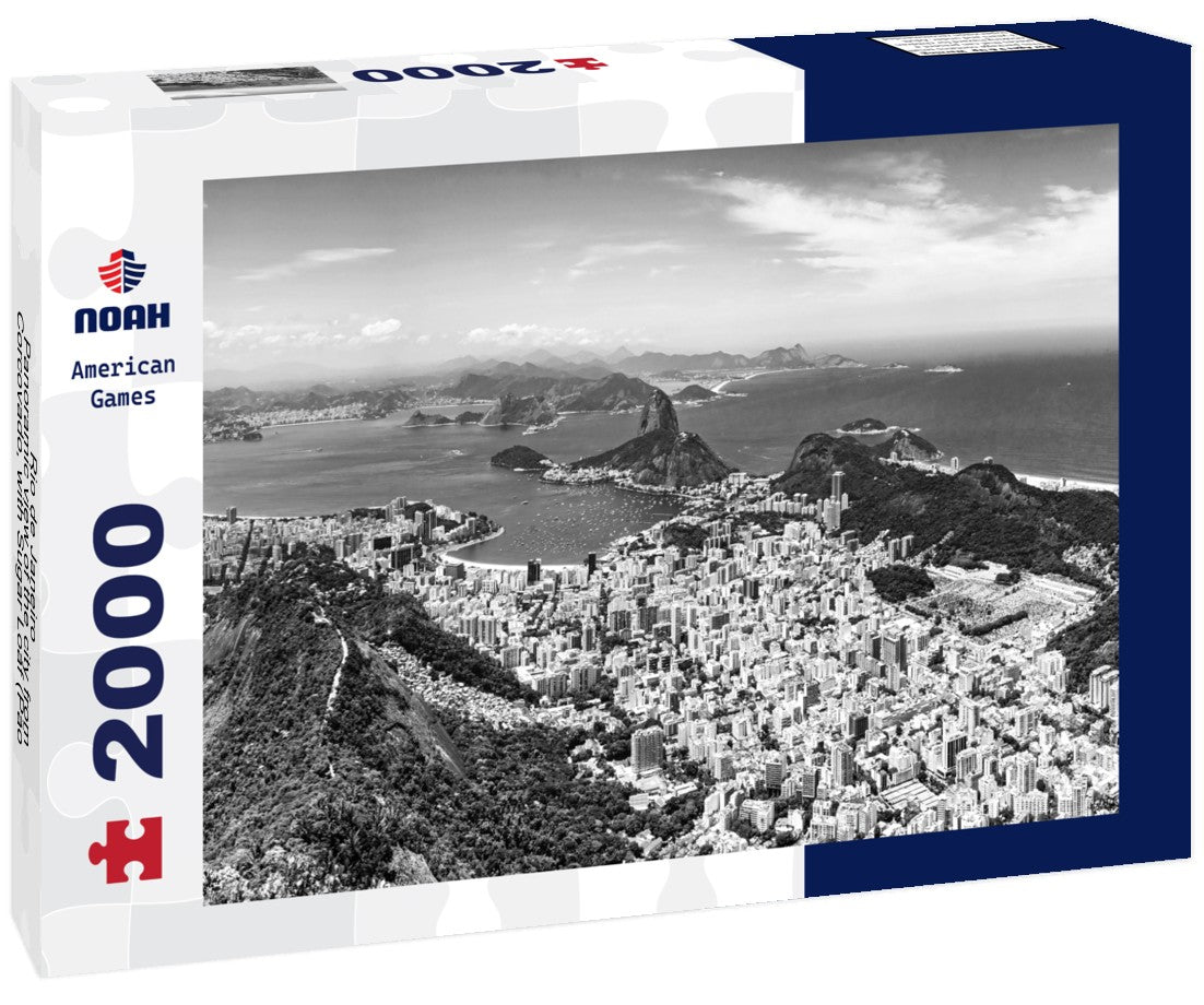 Noah Jigsaw Puzzle Rio de Janeiro - Panoramic view of the city from Corcovado, with Sugar Loaf (Pão de Açúcar) in the center in black white 2000 pieces