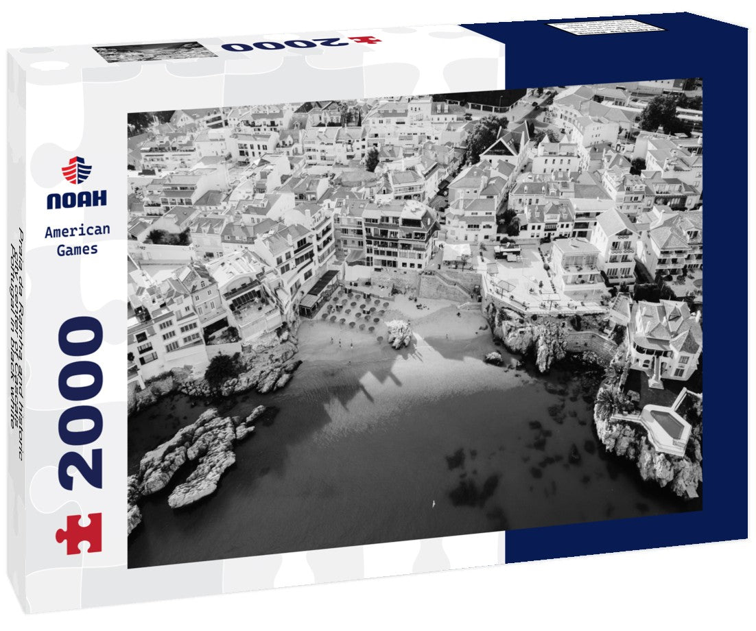 Noah Jigsaw Puzzle Praia da Rainha and historic city center of Cascais, Portugal in black white 2000 pieces