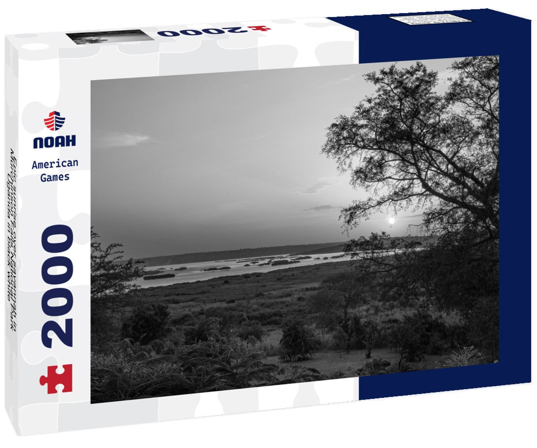 Noah Jigsaw Puzzle Epic sunrise over savannah in Murchinson Falls National Park Uganda in black white 2000 pieces