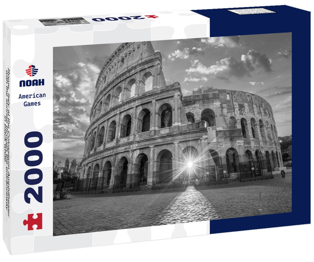 Noah Jigsaw Puzzle Rome, Italy at the Colosseum Amphitheater with the sunrise through the entranceway in black white 2000 pieces