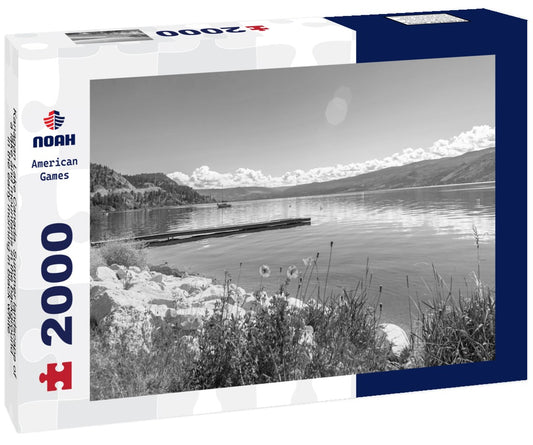 Noah Jigsaw Puzzle Kanagan Lake Canada. Summer landscape of a lake and mountains in the background in the early morning in black white 2000 pieces