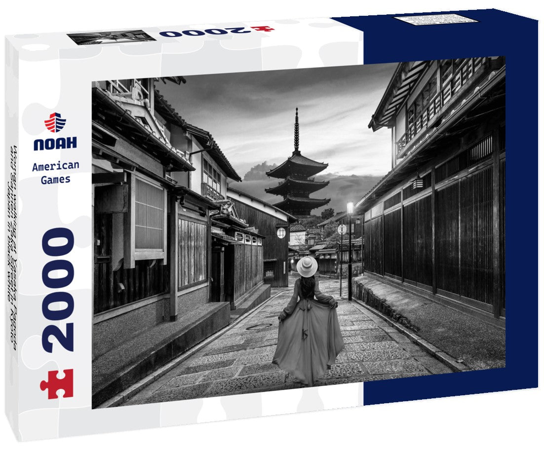 Noah Jigsaw Puzzle Woman walking at Yasaka Pagoda and Sannen Zaka Street in Kyoto, Japan in black white 2000 pieces