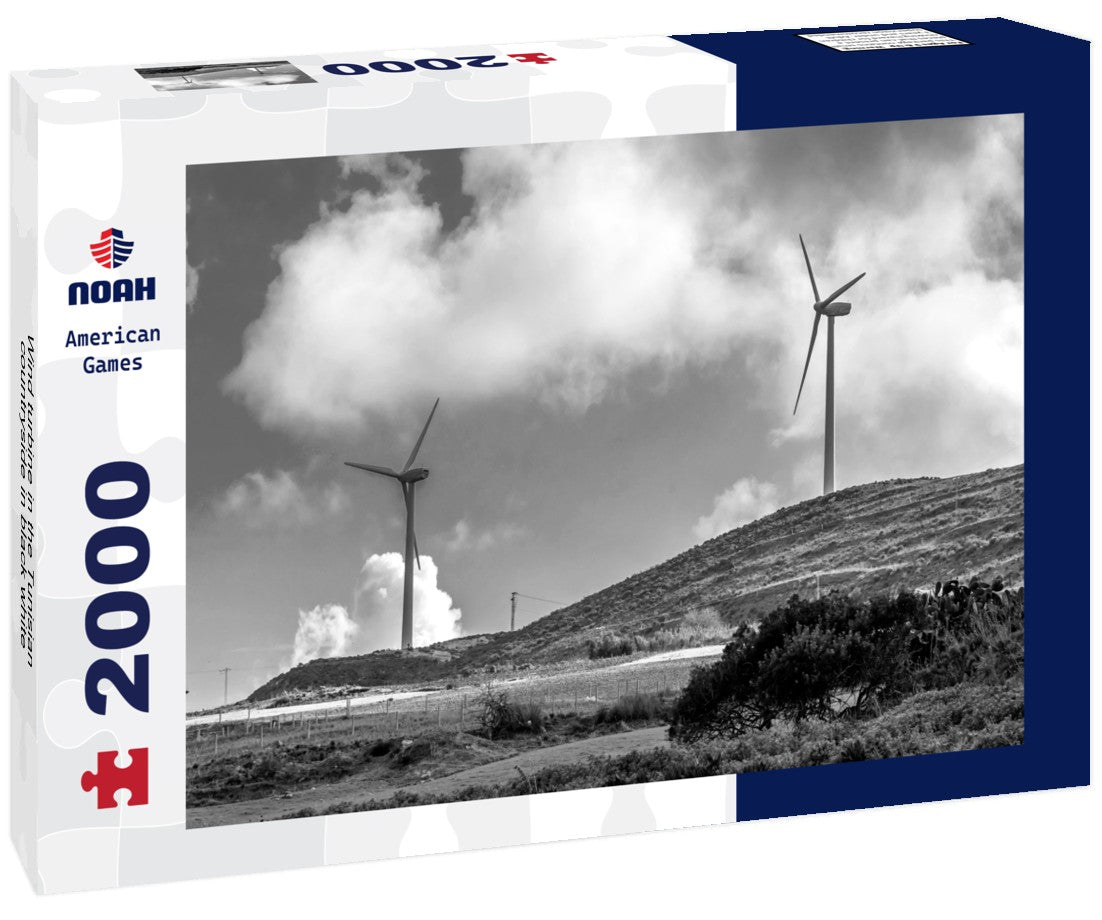 Noah Jigsaw Puzzle Wind turbine in the Tunisian countryside in black white 2000 pieces