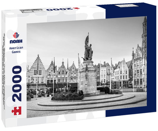 Noah Jigsaw Puzzle Bruges, Belgium. Grote Markt, meeting point for the Brügelings and tourists in Bruges, West Flanders in black white 2000 pieces