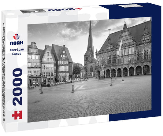 Noah Jigsaw Puzzle Bremen, Germany. Cityscape of the Hanseatic city of Bremen, Germany, with historic market square and town hall at sunrise in summer in black white 2000 pieces