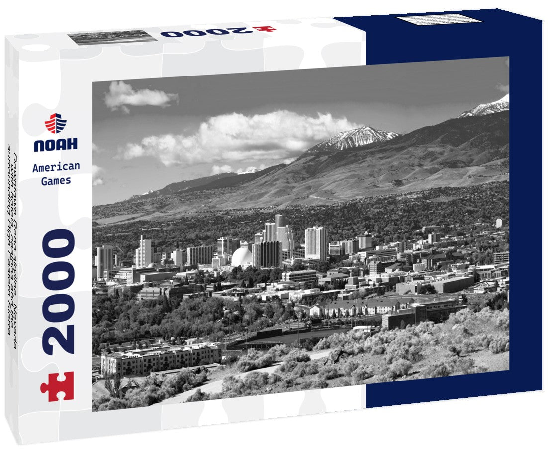 Noah Jigsaw Puzzle Downtown Reno skyline, Nevada, with hotels, casinos and the surrounding High Eastern Sierra foothills in black white 2000 pieces
