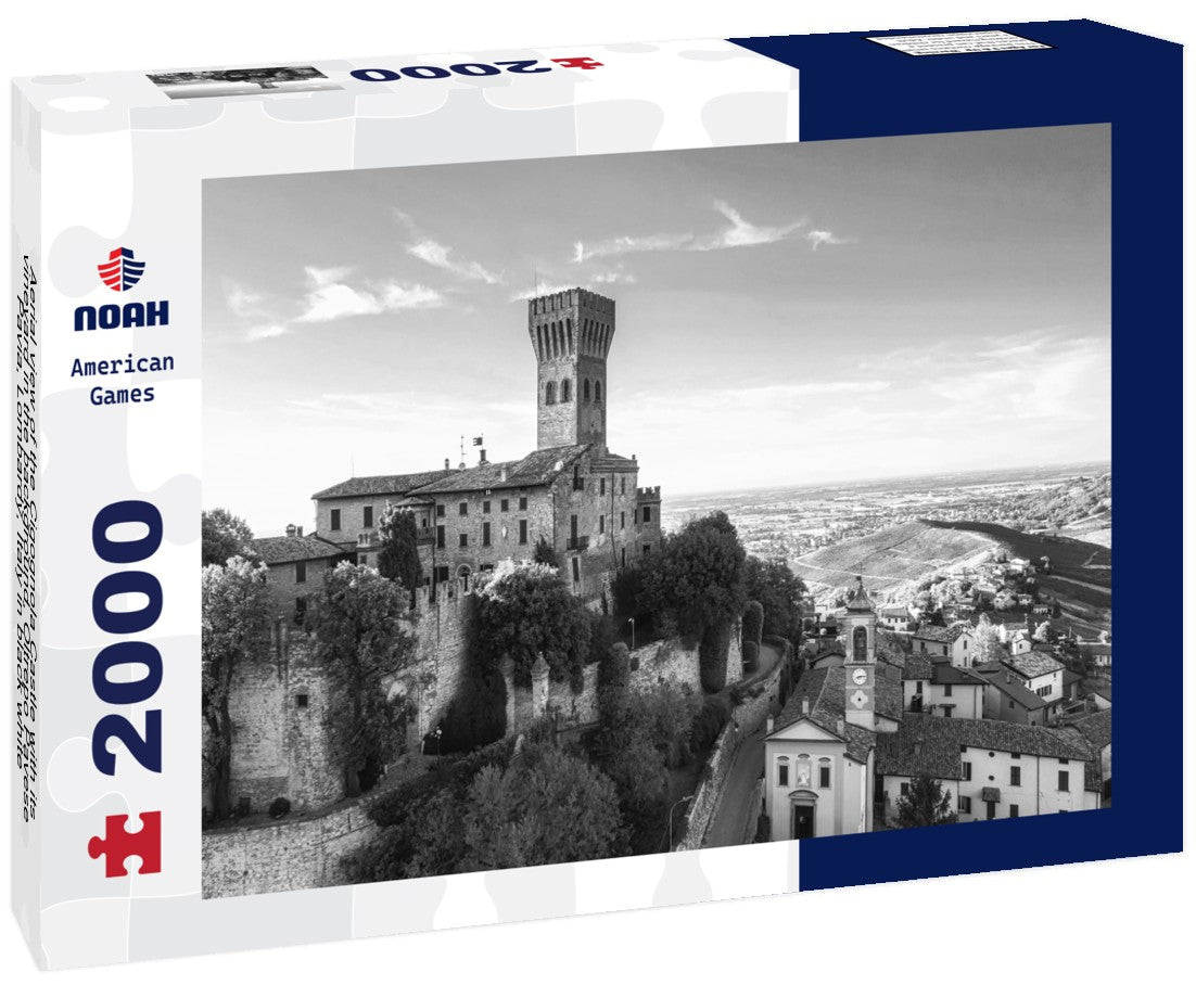 Noah Jigsaw Puzzle Aerial view of the Cigognola Castle with its vineyard in the background, Oltrepo Pavese, Pavia, Lombardy, Italy in black white 2000 pieces