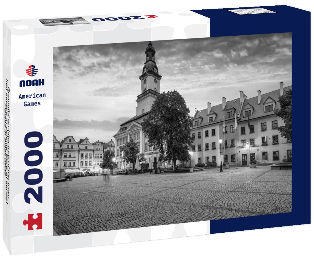 Noah Jigsaw Puzzle Beautiful architecture of the town hall square in Jelenia Gora at sunset, Poland in black white 2000 pieces